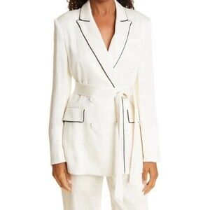 Veronica Beard Eiza Satin Jacket Winter White Silky Blazer NWT Womens Size 2